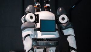 white and black robot toy