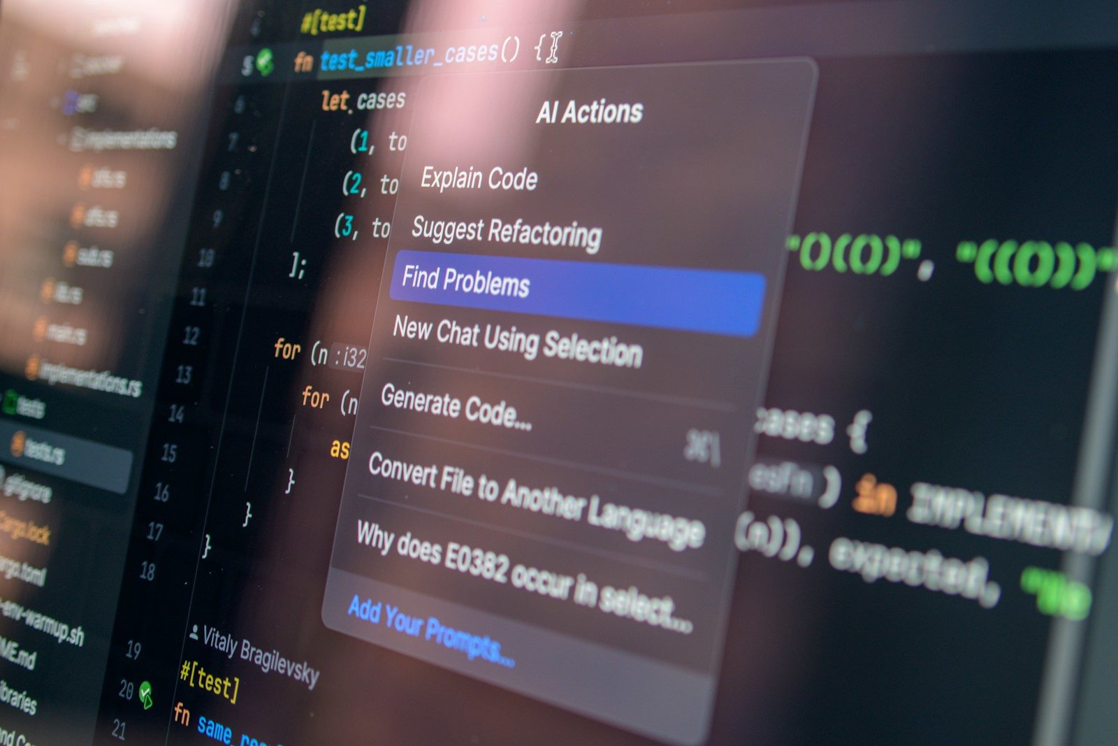 Computer screen displaying code with a context menu.