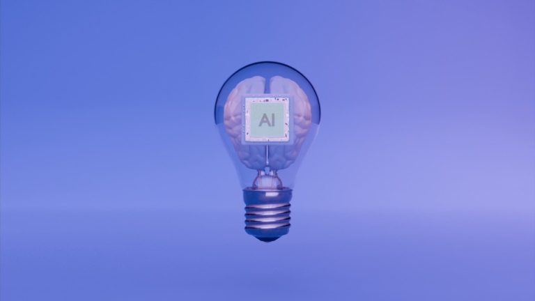 Artificial intelligence is represented by the lightbulb and brain.